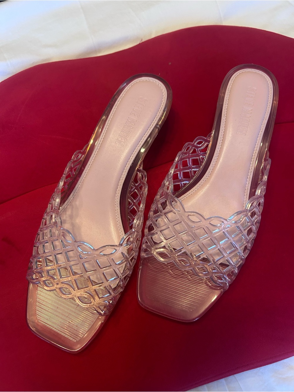 Steve Madden Clear Lattice Slide Mules with Light Pink Insole